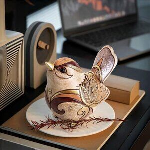 Brown Bird Figurine Home Decor Accent Boho Bird Statue Sculpture for Shelf Table